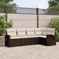 Salon de jardin avec coussins 5 pcs marron r&eacute;sine tress&eacute;e alsavelo