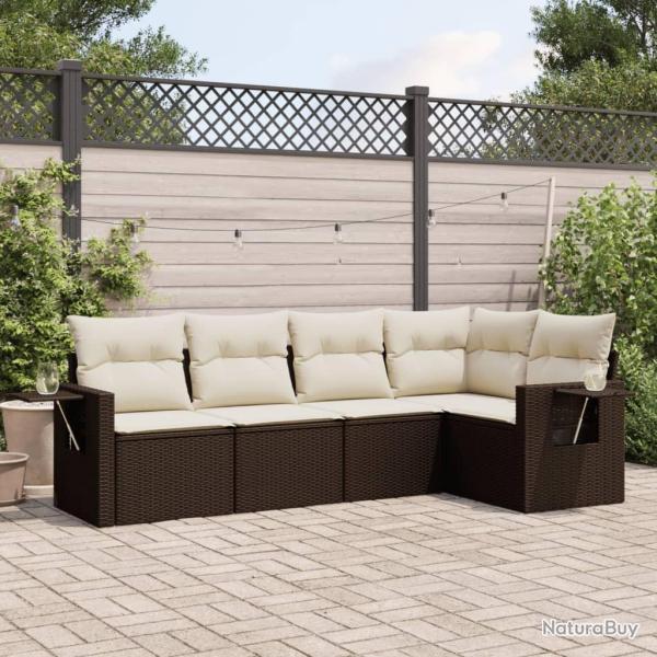 Salon de jardin avec coussins 5 pcs marron r�sine tress�e