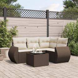 Salon de jardin avec coussins 5 pcs marron r&eacute;sine tress&eacute;e alsavelo
