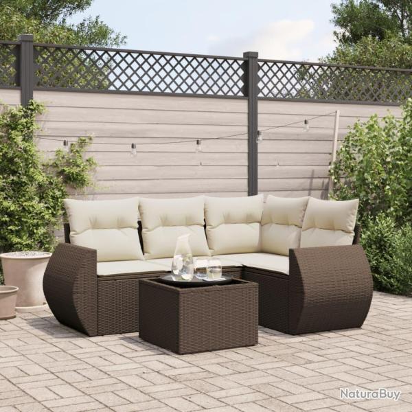 Salon de jardin avec coussins 5 pcs marron r�sine tress�e