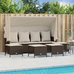 Salon de jardin avec coussins 5 pcs marron r&eacute;sine tress&eacute;e alsavelo