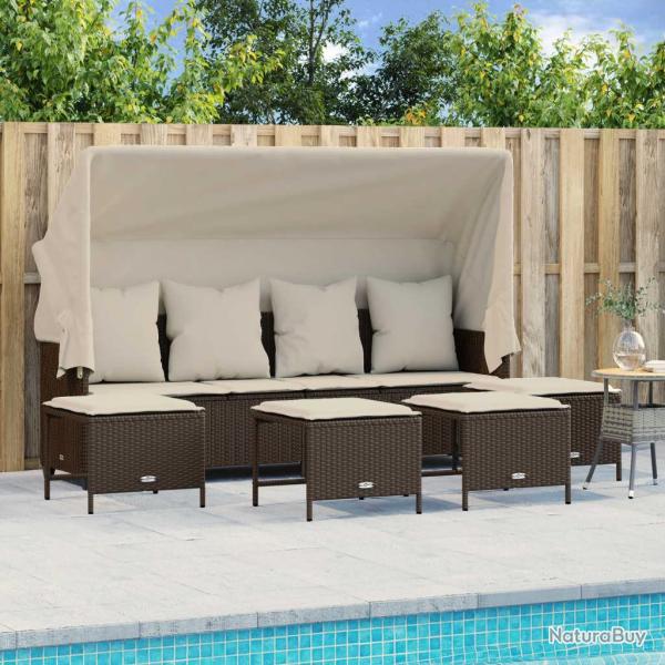 Salon de jardin avec coussins 5 pcs marron r�sine tress�e