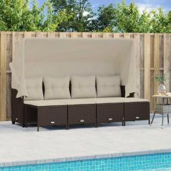 Salon de jardin avec coussins 5 pcs marron r&eacute;sine tress&eacute;e