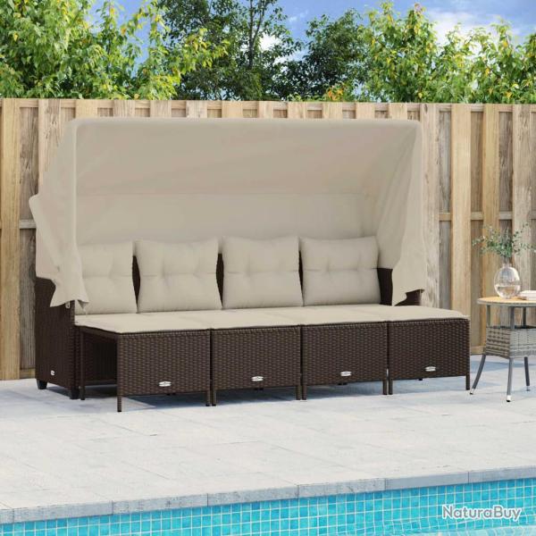 Salon de jardin avec coussins 5 pcs marron r�sine tress�e