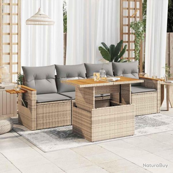 Salon de jardin avec coussins 5 pcs beige r�sine tress�e acacia alsavelo