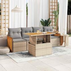 Salon de jardin avec coussins 5 pcs beige r&eacute;sine tress&eacute;e acacia