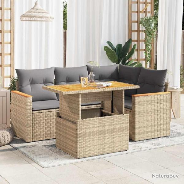 Salon de jardin avec coussins 5 pcs beige r�sine tress�e acacia alsavelo
