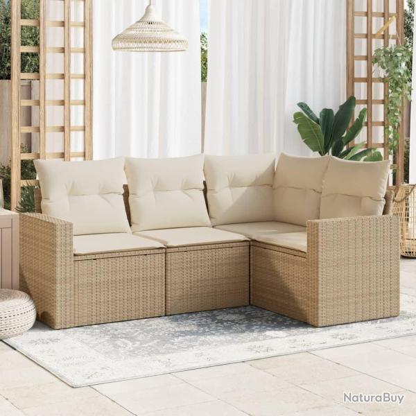 Salon de jardin avec coussins 4 pcs beige r�sine tress�e alsavelo
