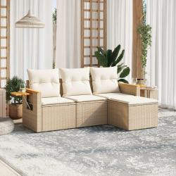 Salon de jardin avec coussins 4 pcs beige r&eacute;sine tress&eacute;e alsavelo