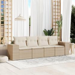 Salon de jardin avec coussins 4 pcs beige r&eacute;sine tress&eacute;e