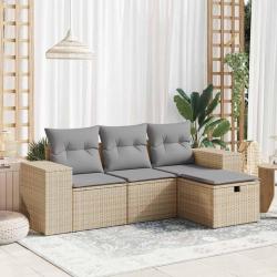 Salon de jardin avec coussins 4 pcs beige r&eacute;sine tress&eacute;e