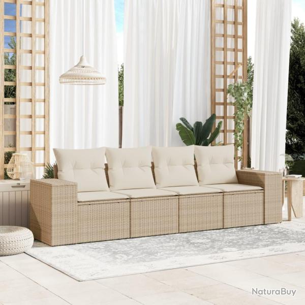 Salon de jardin avec coussins 4 pcs beige r�sine tress�e