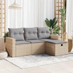 Salon de jardin avec coussins 4 pcs beige r&eacute;sine tress&eacute;e alsavelo