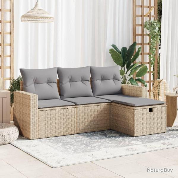 Salon de jardin avec coussins 4 pcs beige r�sine tress�e alsavelo