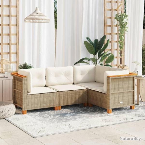 Salon de jardin avec coussins 4 pcs beige r�sine tress�e