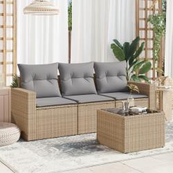 Salon de jardin avec coussins 4 pcs beige r&eacute;sine tress&eacute;e
