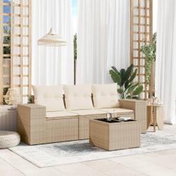 Salon de jardin avec coussins 4 pcs beige r&eacute;sine tress&eacute;e