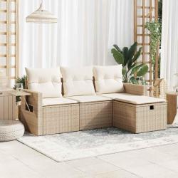 Salon de jardin avec coussins 4 pcs beige r&eacute;sine tress&eacute;e