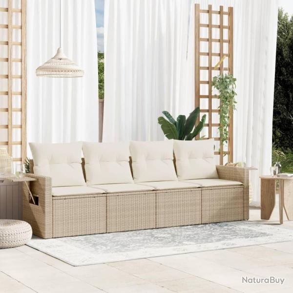 Salon de jardin avec coussins 4 pcs beige r�sine tress�e