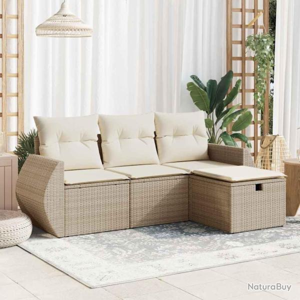 Salon de jardin avec coussins 4 pcs beige r�sine tress�e