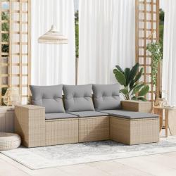 Salon de jardin avec coussins 4 pcs beige r&eacute;sine tress&eacute;e