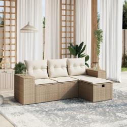 Salon de jardin avec coussins 4 pcs beige r&eacute;sine tress&eacute;e alsavelo