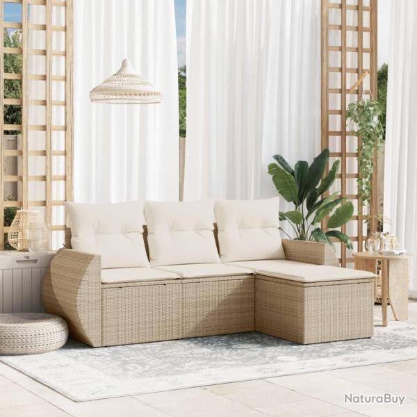 Salon de jardin avec coussins 4 pcs beige r�sine tress�e