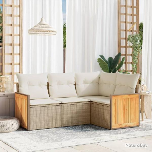 Salon de jardin avec coussins 4 pcs beige r�sine tress�e