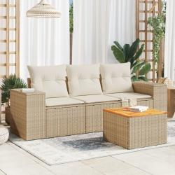 Salon de jardin avec coussins 4 pcs beige r&eacute;sine tress&eacute;e