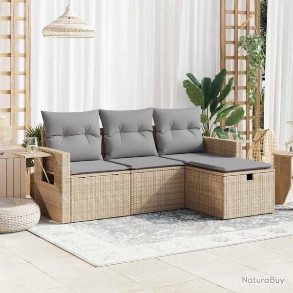Salon de jardin avec coussins 4 pcs beige r�sine tress�e