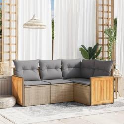 Salon de jardin avec coussins 4 pcs beige r&eacute;sine tress&eacute;e