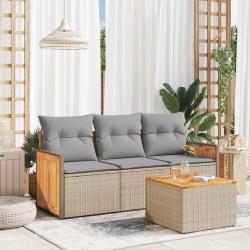 Salon de jardin avec coussins 4 pcs beige r&eacute;sine tress&eacute;e