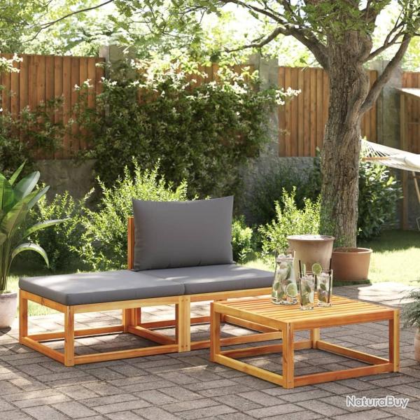 Ensemble de canap�s de jardin 3 pi�ces avec coussins, bois d'acacia et corde,