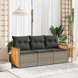 Salon de jardin avec coussins 3 pcs gris r&eacute;sine tress&eacute;e