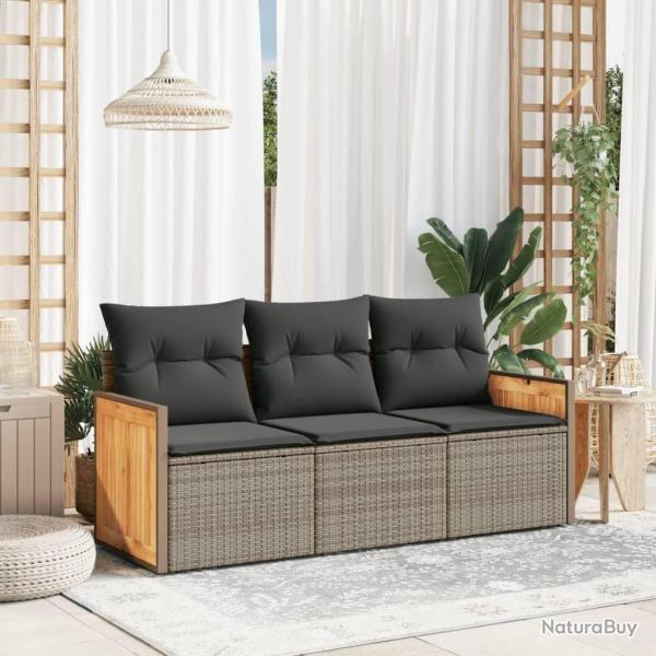 Salon de jardin avec coussins 3 pcs gris r�sine tress�e