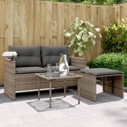 Salon de jardin avec coussins 3 pcs gris r&eacute;sine tress&eacute;e