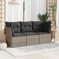 Salon de jardin avec coussins 3 pcs gris r&eacute;sine tress&eacute;e