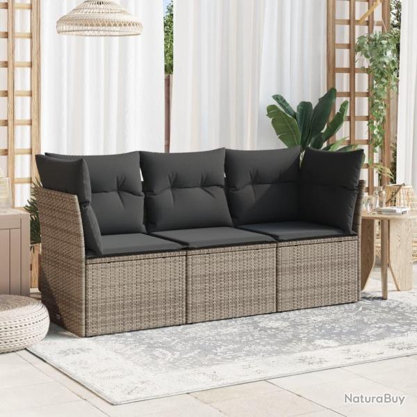 Salon de jardin avec coussins 3 pcs gris r�sine tress�e