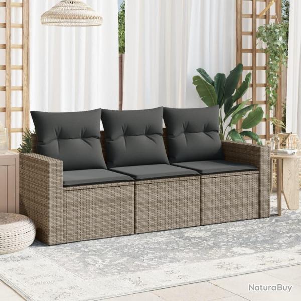 Salon de jardin avec coussins 3 pcs gris r�sine tress�e