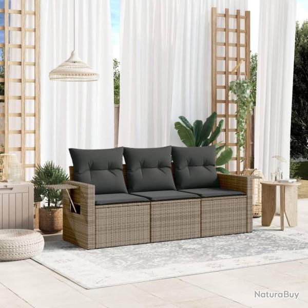 Salon de jardin avec coussins 3 pcs gris r�sine tress�e