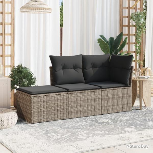 Salon de jardin avec coussins 3 pcs gris r�sine tress�e