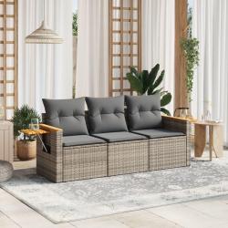 Salon de jardin avec coussins 3 pcs gris r&eacute;sine tress&eacute;e