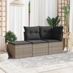 Salon de jardin avec coussins 3 pcs gris r&eacute;sine tress&eacute;e