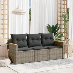 Salon de jardin avec coussins 3 pcs gris r&eacute;sine tress&eacute;e