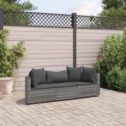 Salon de jardin avec coussins 3 pcs gris r&eacute;sine tress&eacute;e