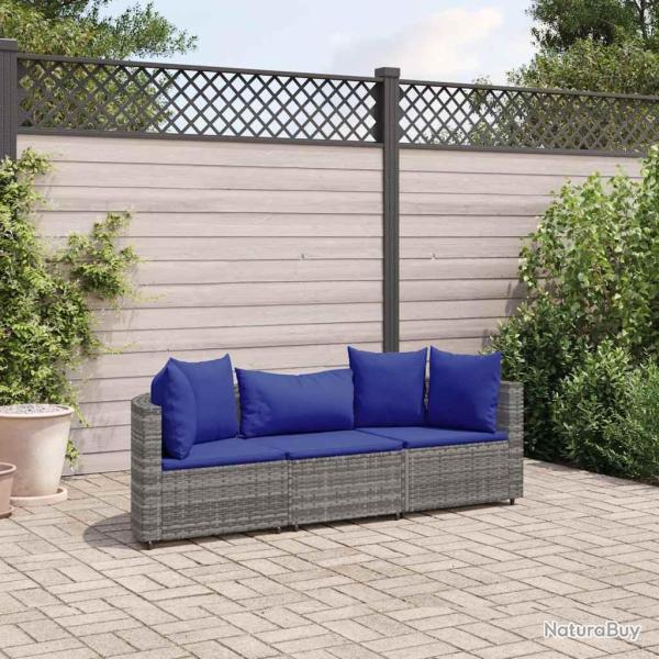 Salon de jardin avec coussins 3 pcs gris rsine tresse alsavelo