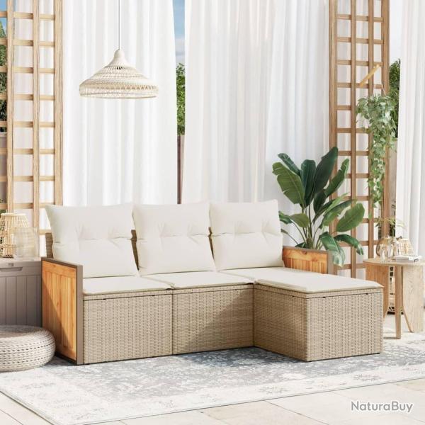 Salon de jardin avec coussins 4 pcs beige r�sine tress�e