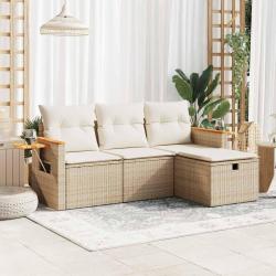 Salon de jardin avec coussins 4 pcs beige r&eacute;sine tress&eacute;e