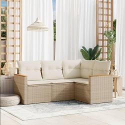 Salon de jardin avec coussins 4 pcs beige r&eacute;sine tress&eacute;e alsavelo