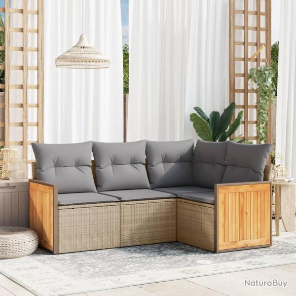 Salon de jardin avec coussins 4 pcs beige r�sine tress�e